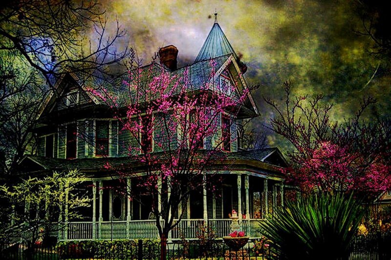 Victorian House with Blossoms — Green