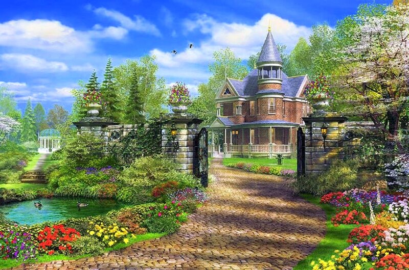 Victorian House with Garden — Blue