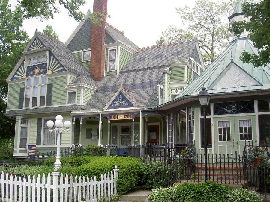 Victorian house with green siding