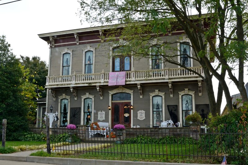 Victorian House with Halloween Decorations
