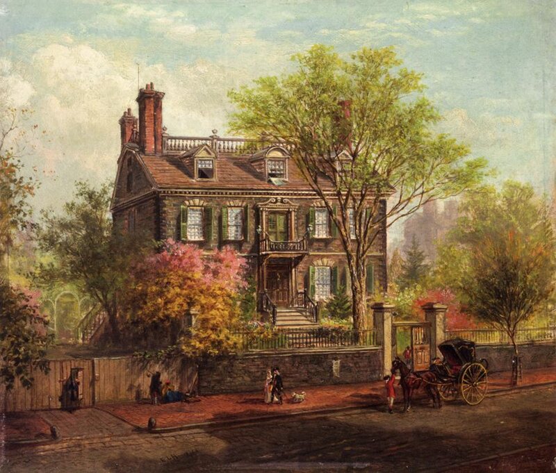 Victorian house with horse-drawn carriage