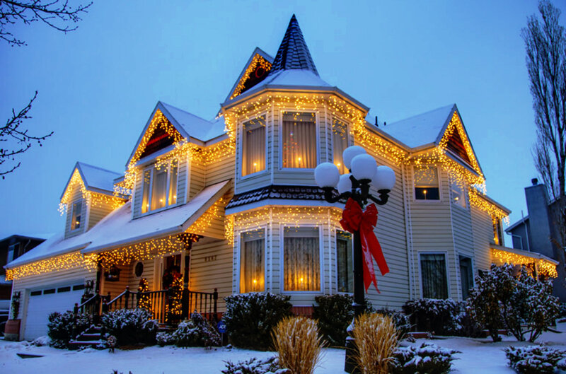 Victorian House with Lights — White