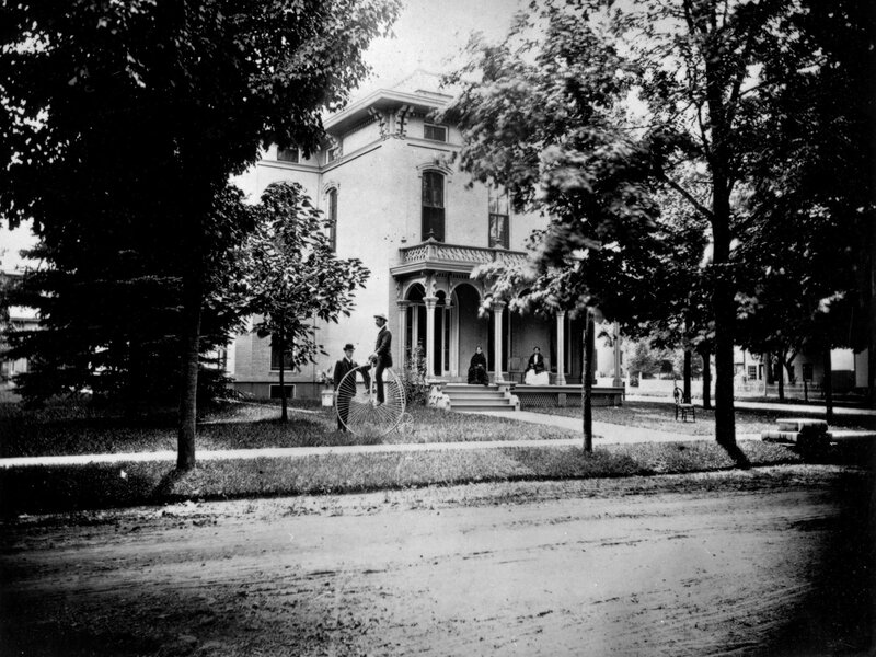 Victorian house with penny-farthing bicycle