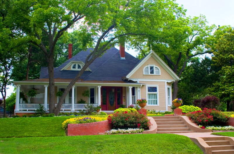 Victorian House with Porch — Green, Serene