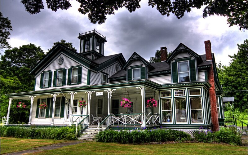 Victorian House with Porch — White, Dramatic, Afternoon