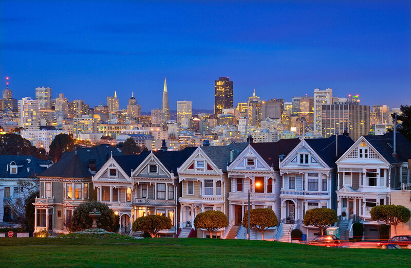 Victorian Houses at Dusk — Blue