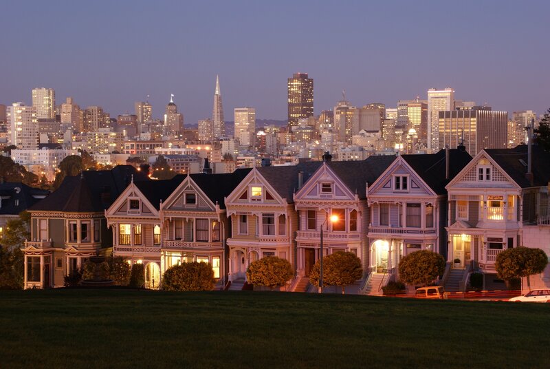 Victorian Houses at Dusk — Green