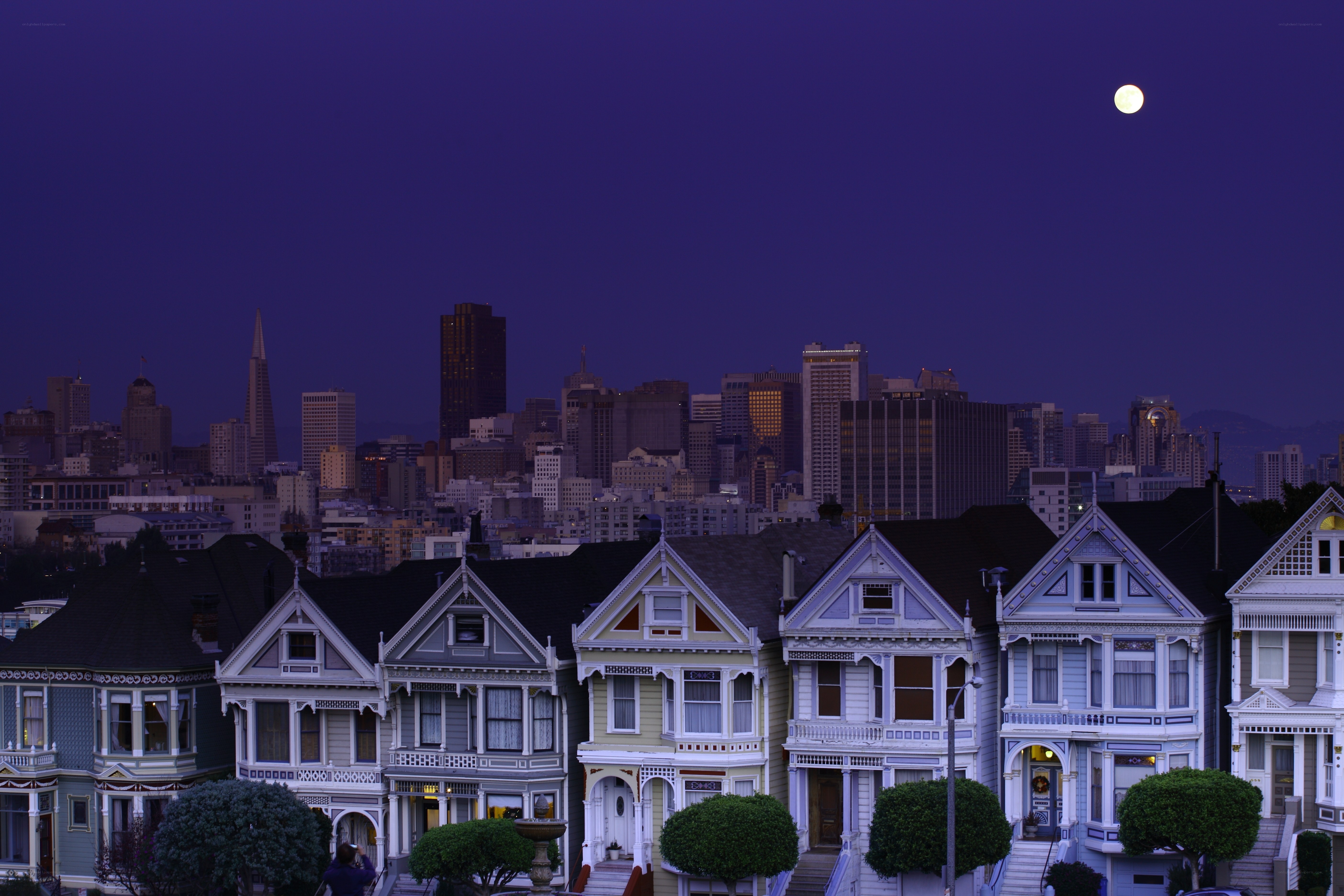 Victorian houses at dusk in San Francisco