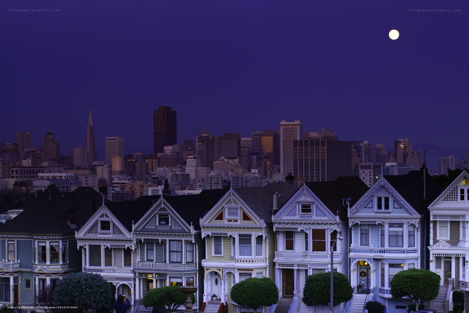 Victorian houses at dusk in San Francisco