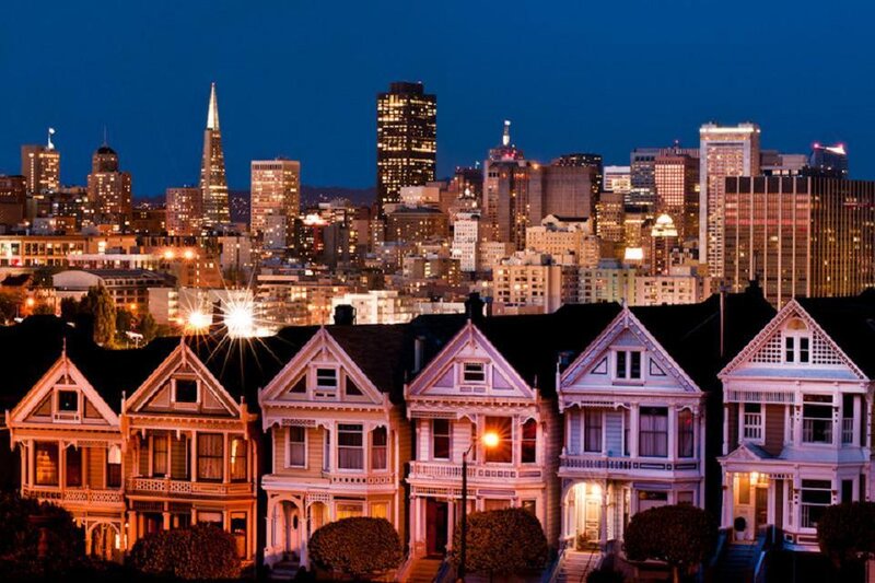 Victorian Houses at Night — Blue