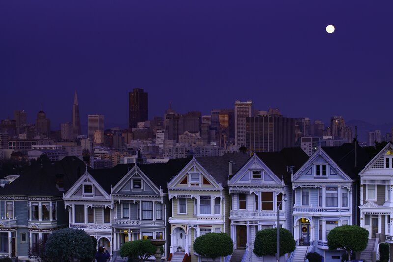 Victorian Houses at Night — Purple