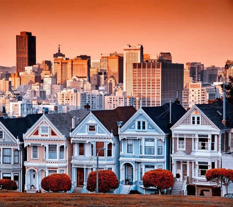 Victorian Houses in San Francisco — Orange, Dramatic
