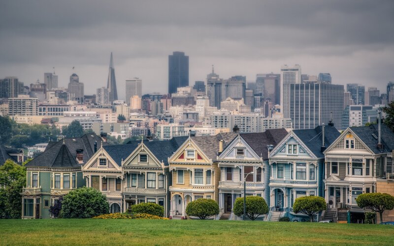 Victorian Houses on a Hill — Green