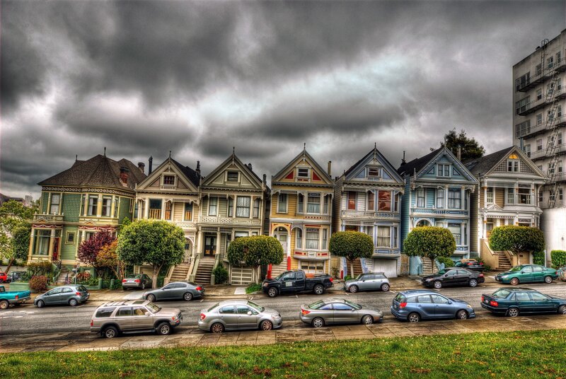 Victorian Houses on a Street — Gray