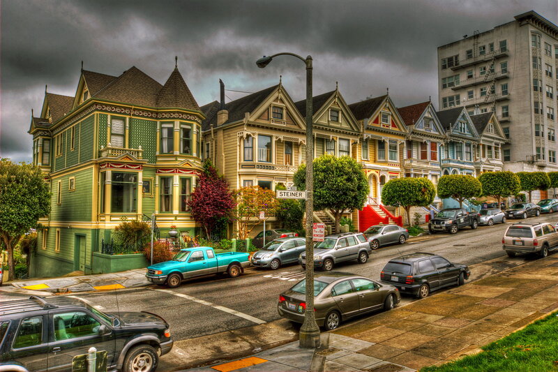 Victorian Houses on a Street — Green