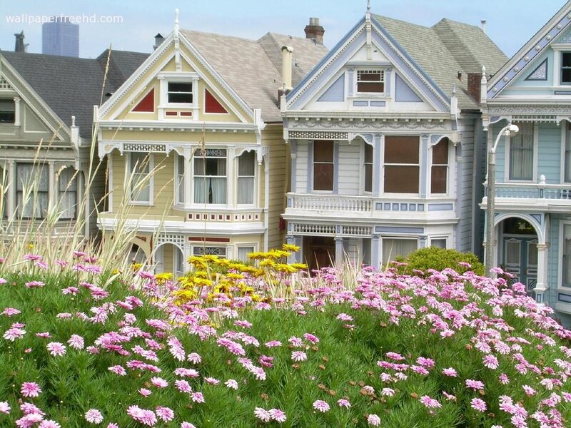 Victorian Houses with Flowers — Pink