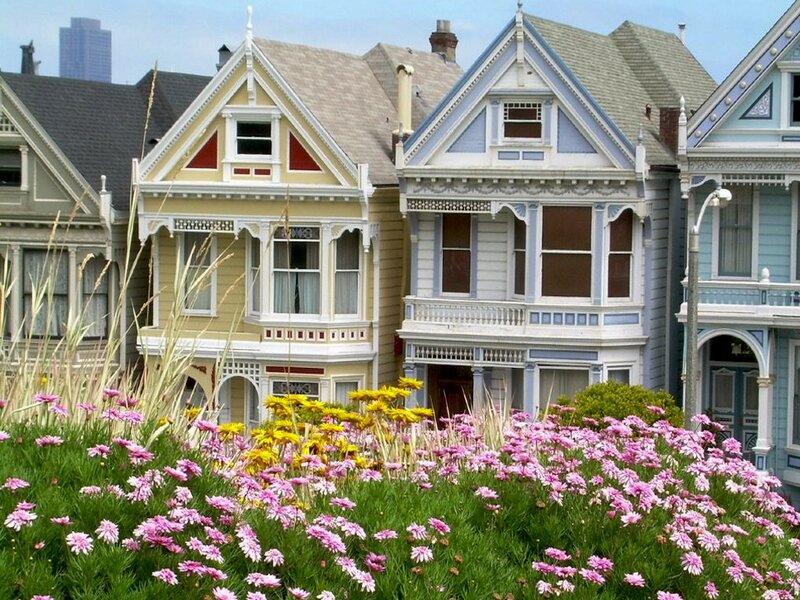 Victorian Houses with Flowers