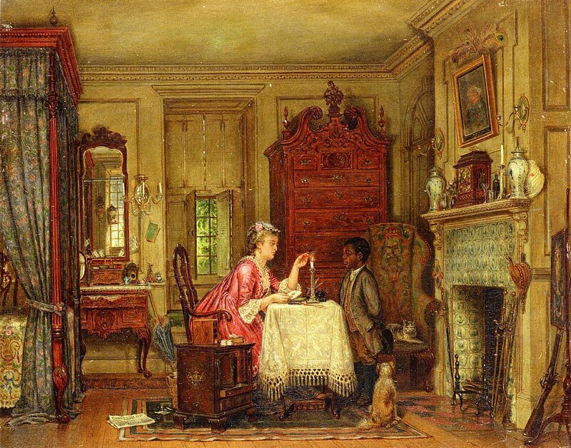 Victorian interior with woman and boy