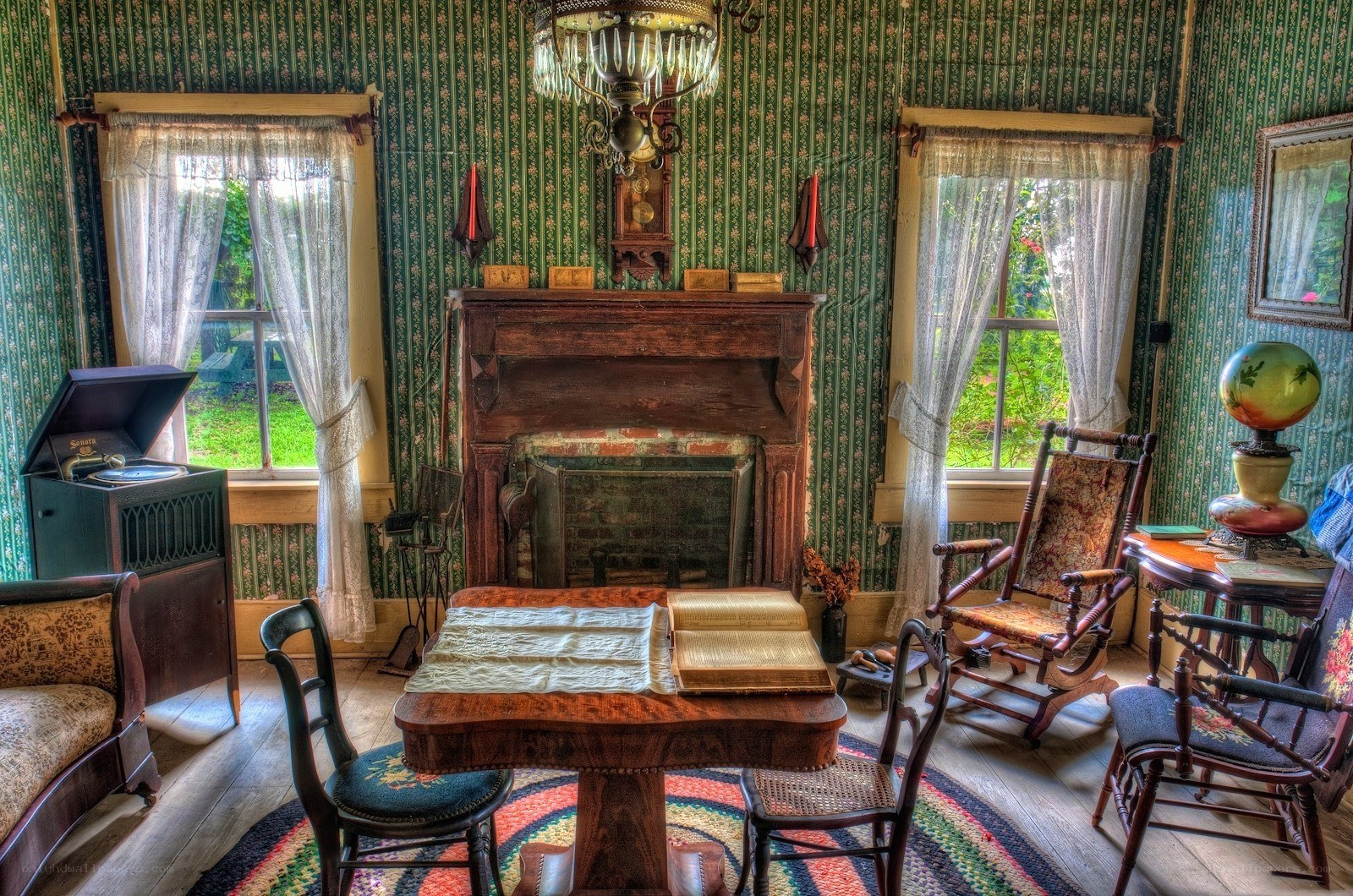 Victorian parlor with fireplace