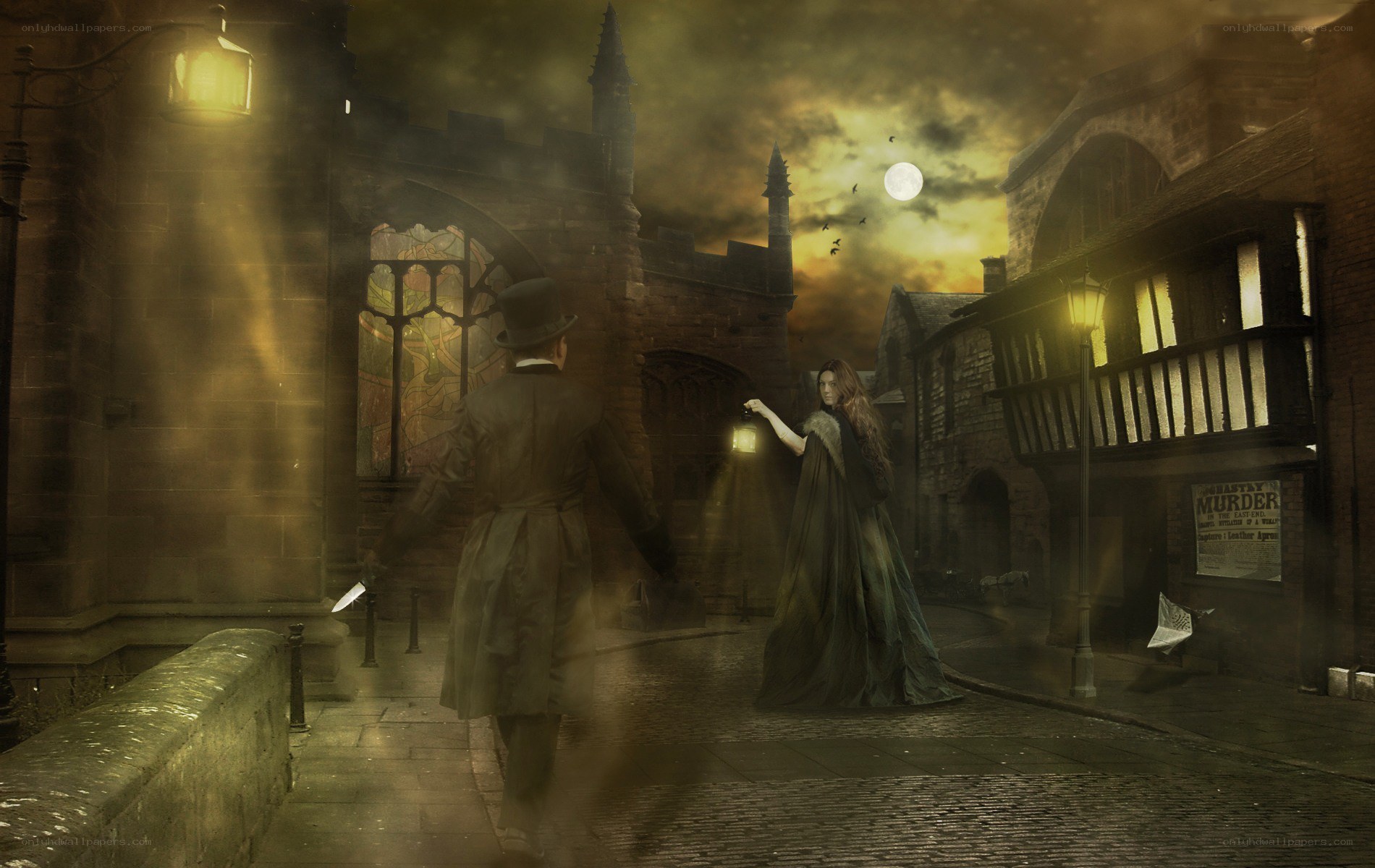 Victorian street at night