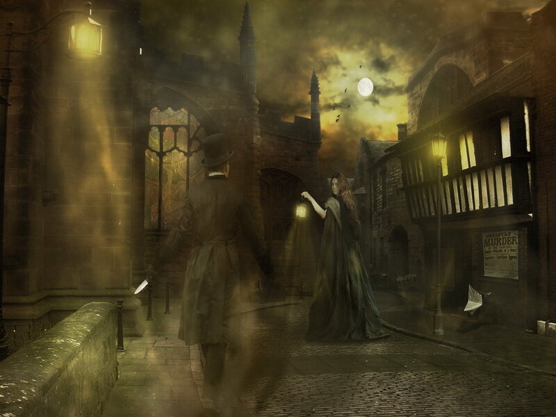 Victorian street at night