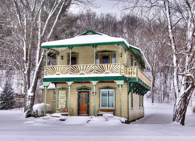 Victorian-style Hotel in Snow