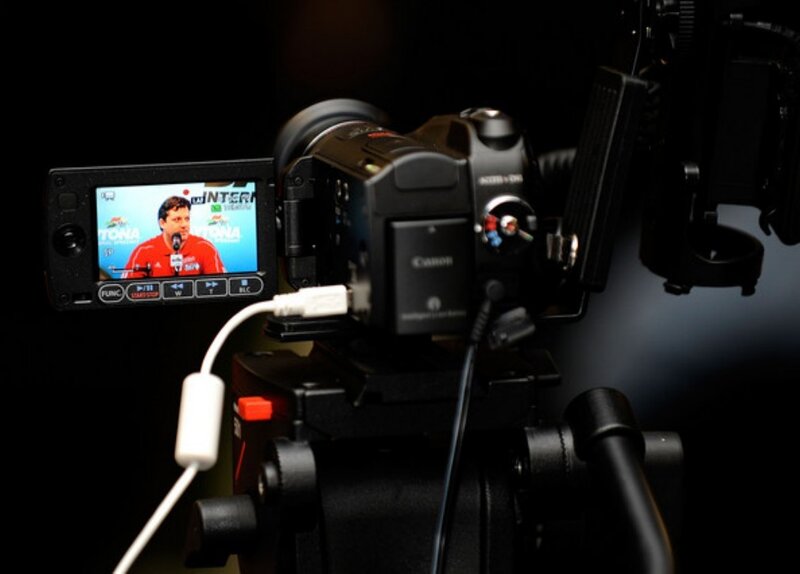 Video camera on a tripod