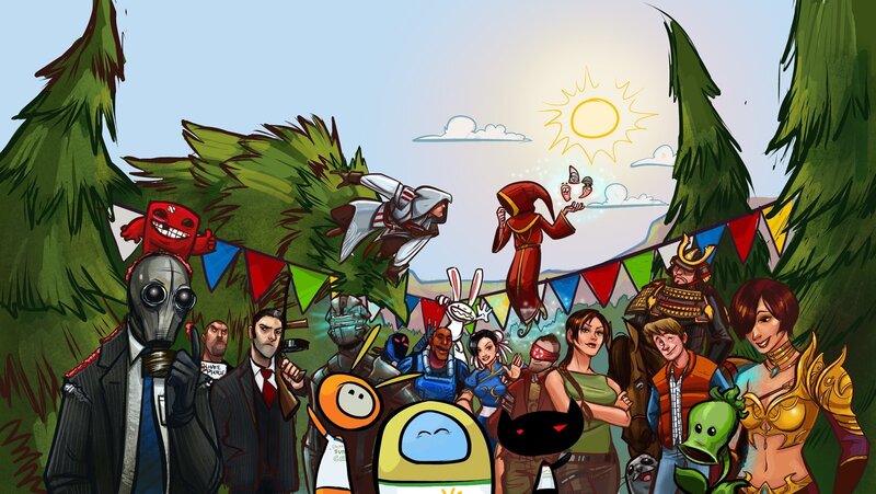 Video game characters at a festival