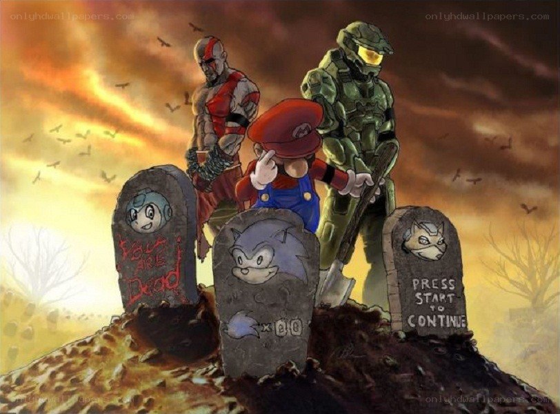video game characters at a graveyard