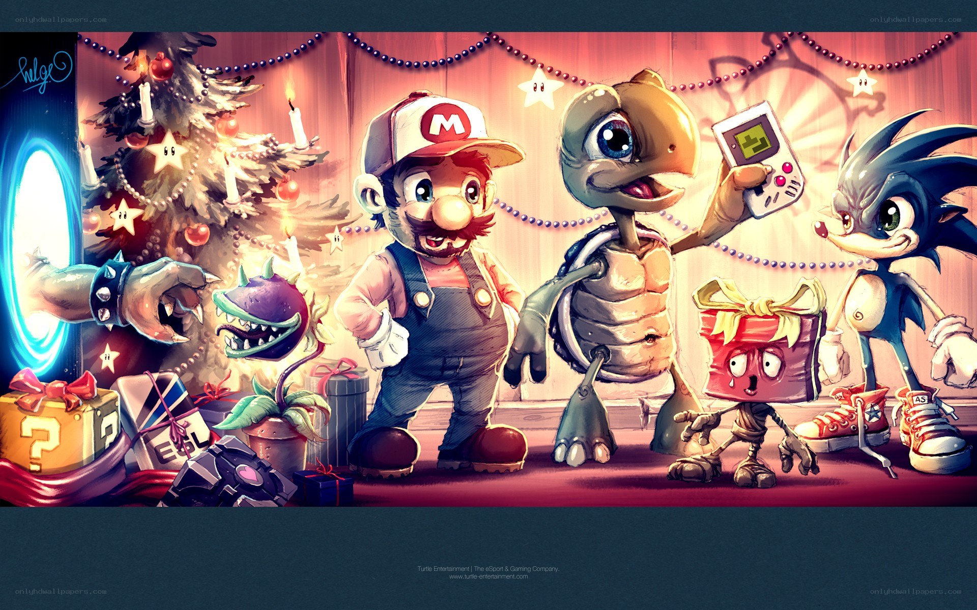 Video game characters at Christmas