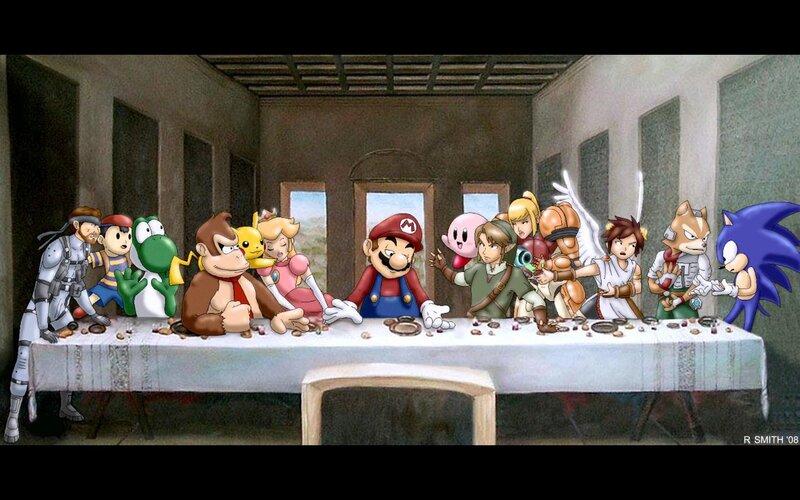 Video Game Characters at Table — White