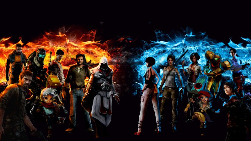 Video Game Characters — Black, Dramatic, Digital Art, Fire