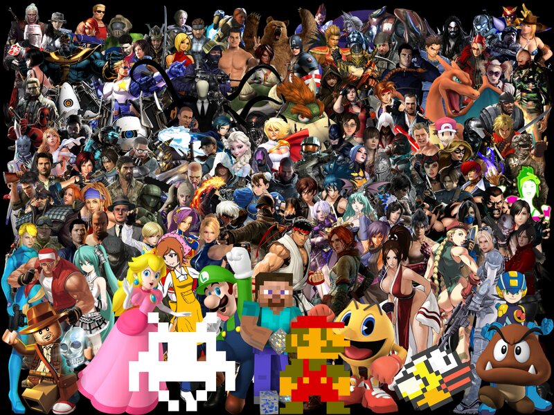 Video Game Characters Collage — Black, Chaotic, Digital Art