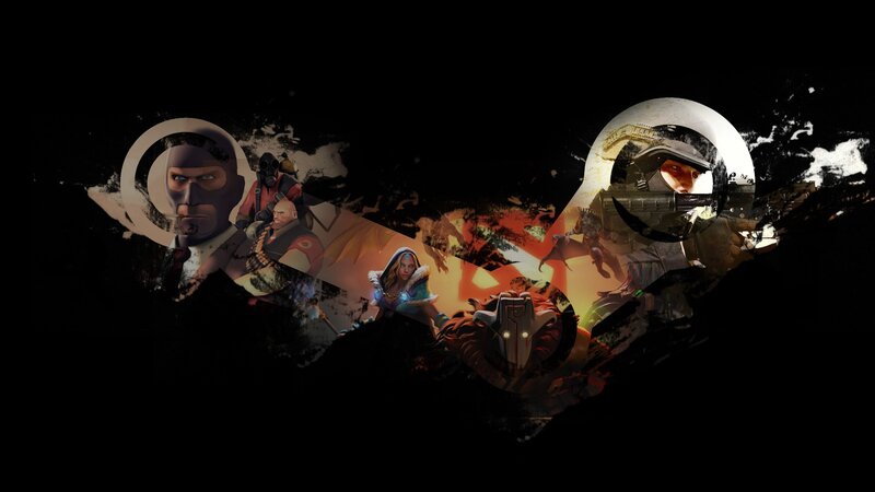 Video Game Characters Collage — Black, Dramatic, Digital Art, Logo