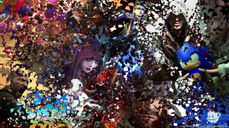 Video Game Characters Collage — Blue, Chaotic