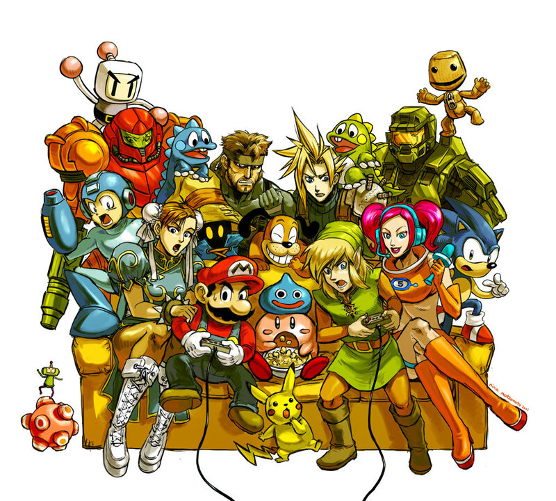 video game characters gathering