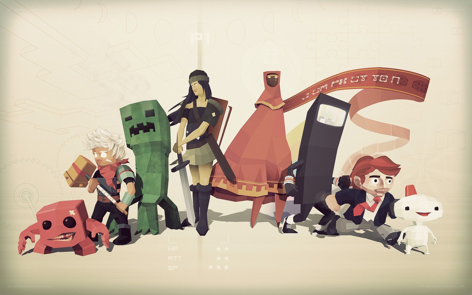 Video game characters in low-poly art