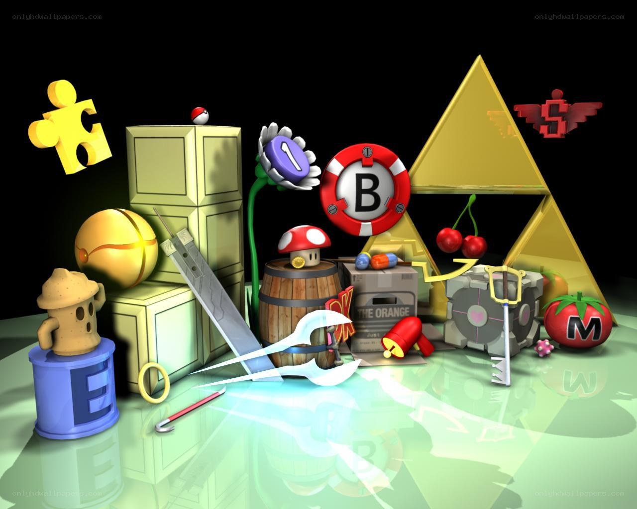 Video game collectibles collage
