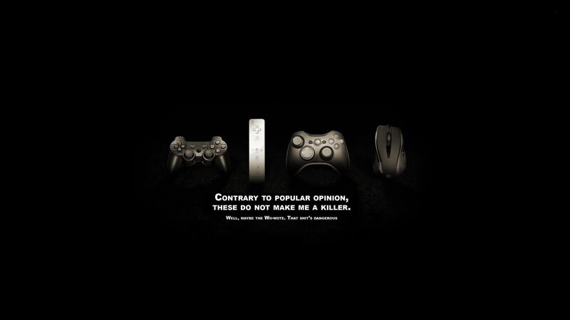 Video Game Controllers — Black, Dramatic, Night, Photograph, Text