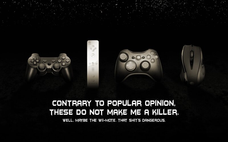 Video Game Controllers — Black, Dramatic, Night