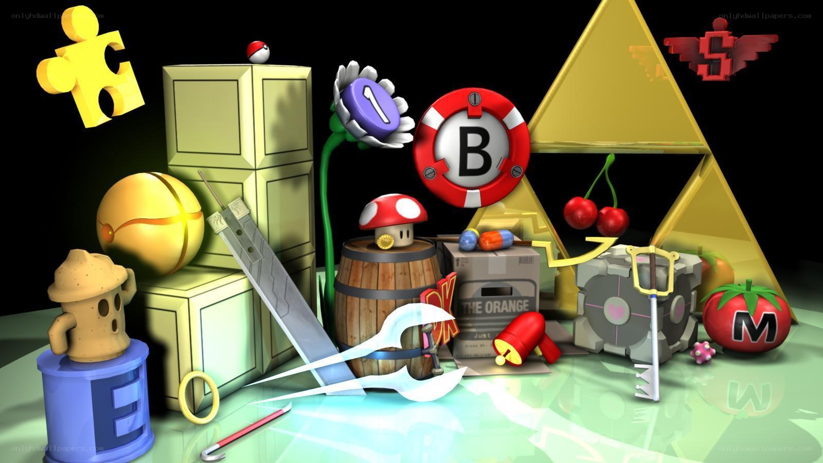 Video game items collage