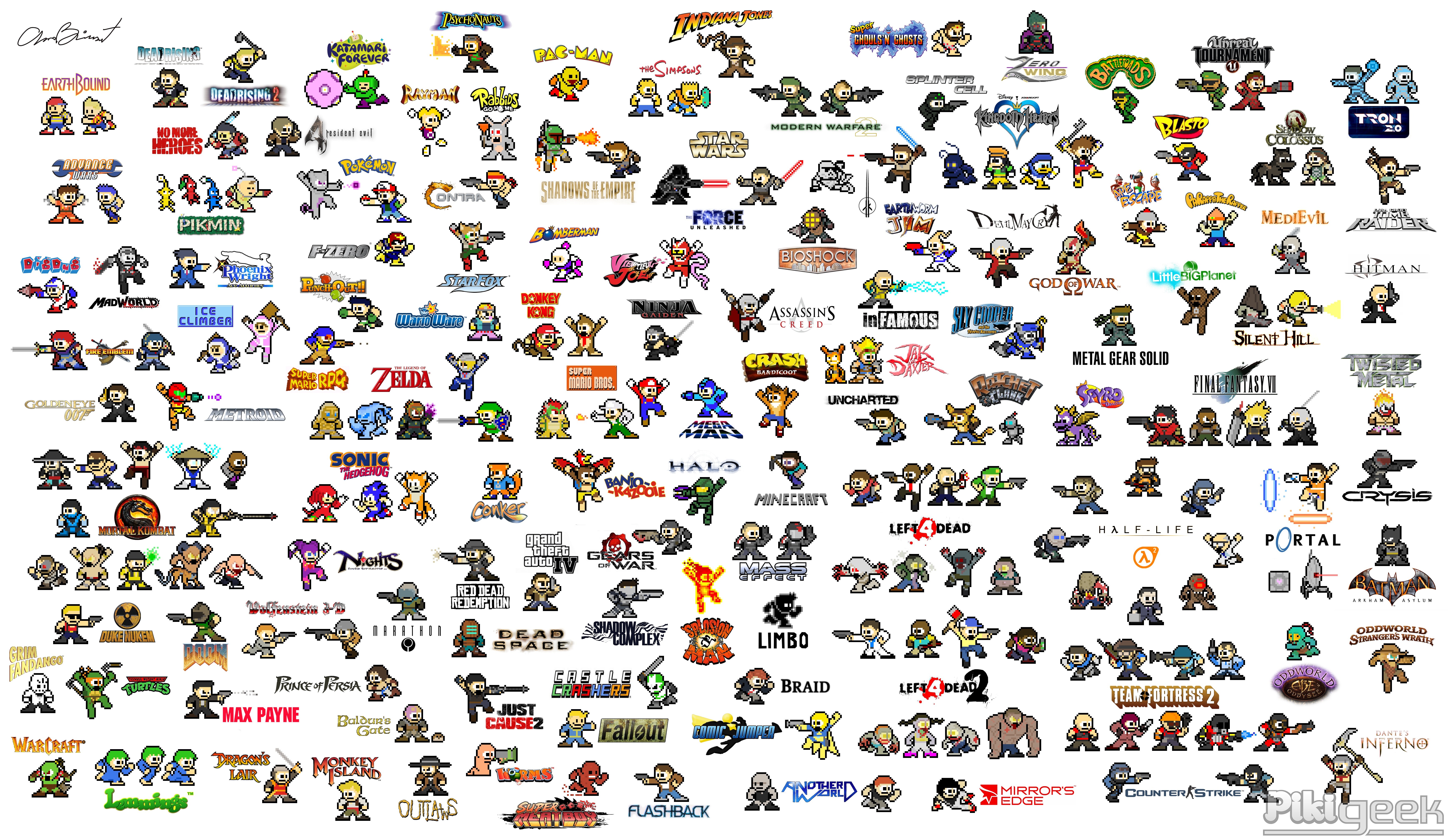 Video game logos in pixel art