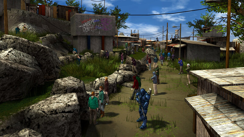 video game scene with crowd