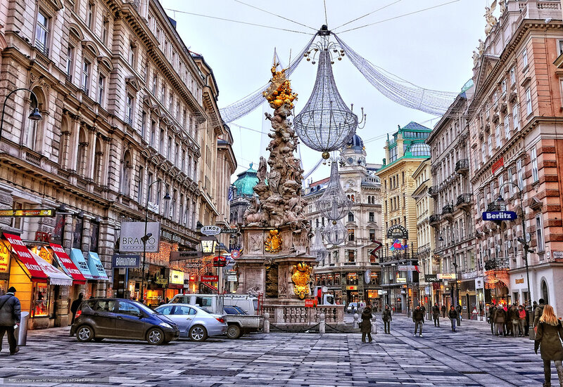 Vienna street scene with fountain