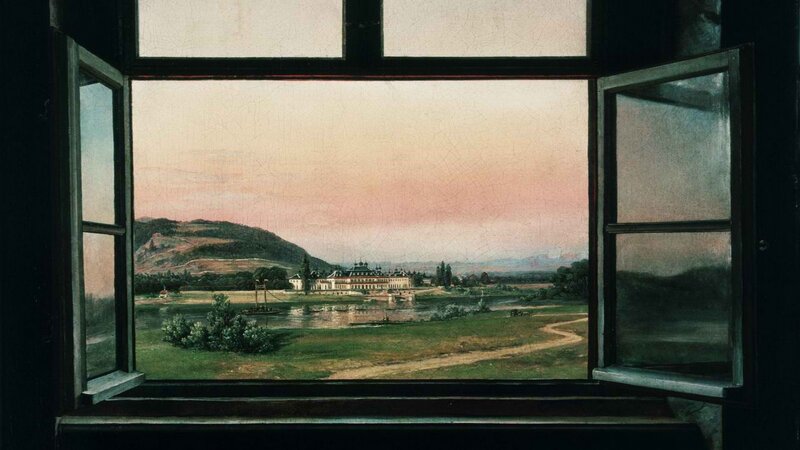 View from a window at sunset