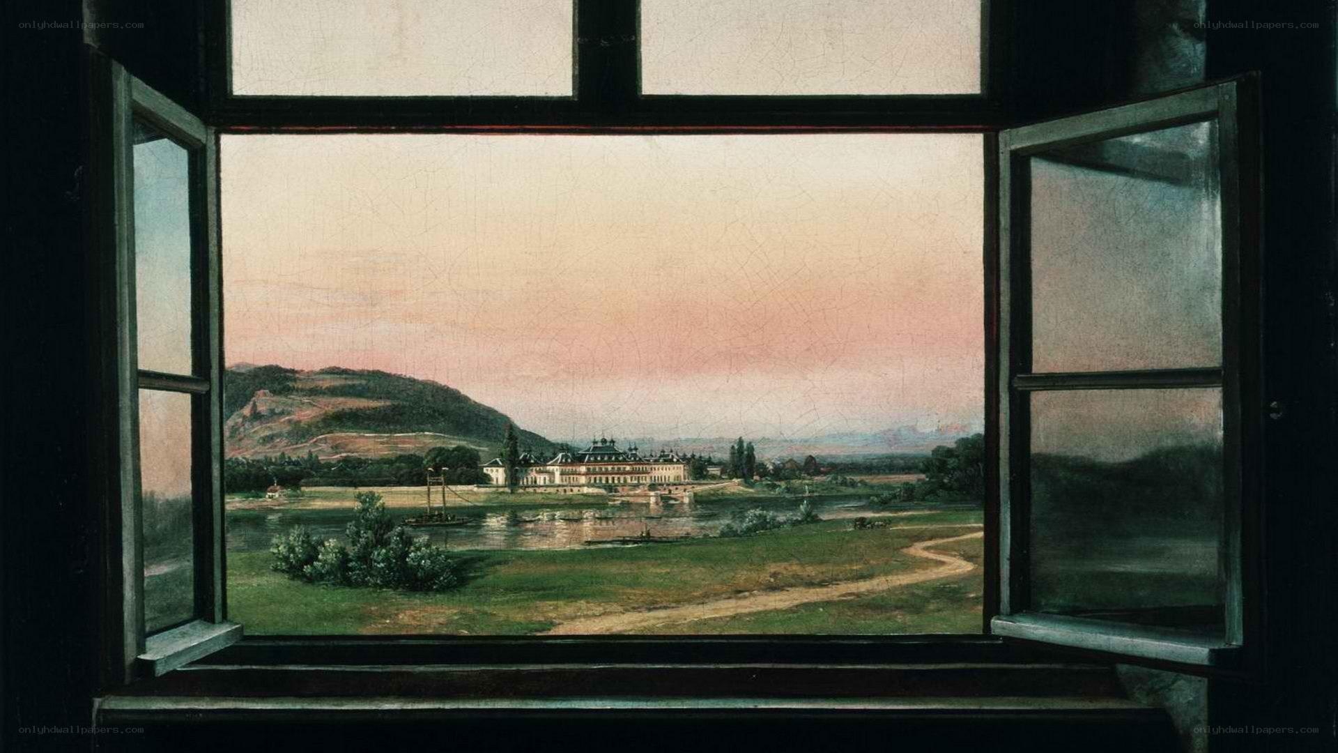 View from a window at sunset