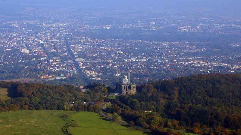 View of a city from a hilltop castle