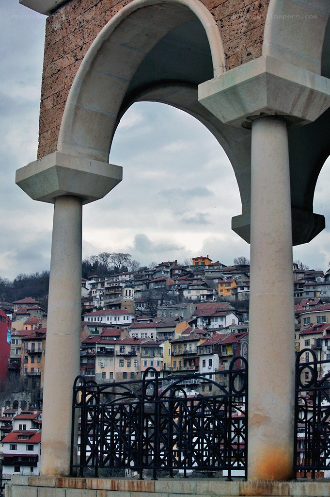 View of a hillside town