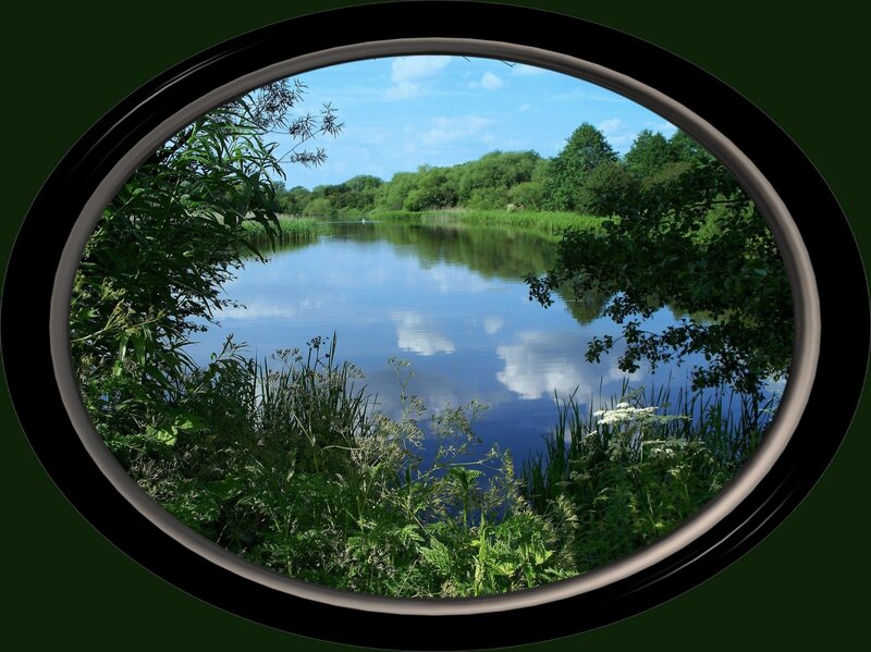 View of a lake through a porthole