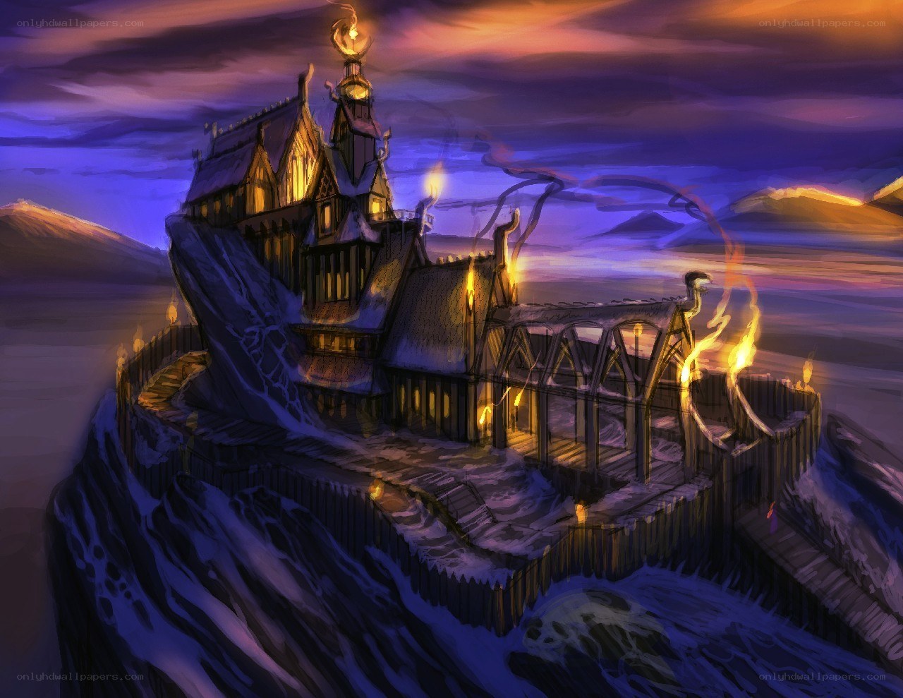 Viking fortress at dusk